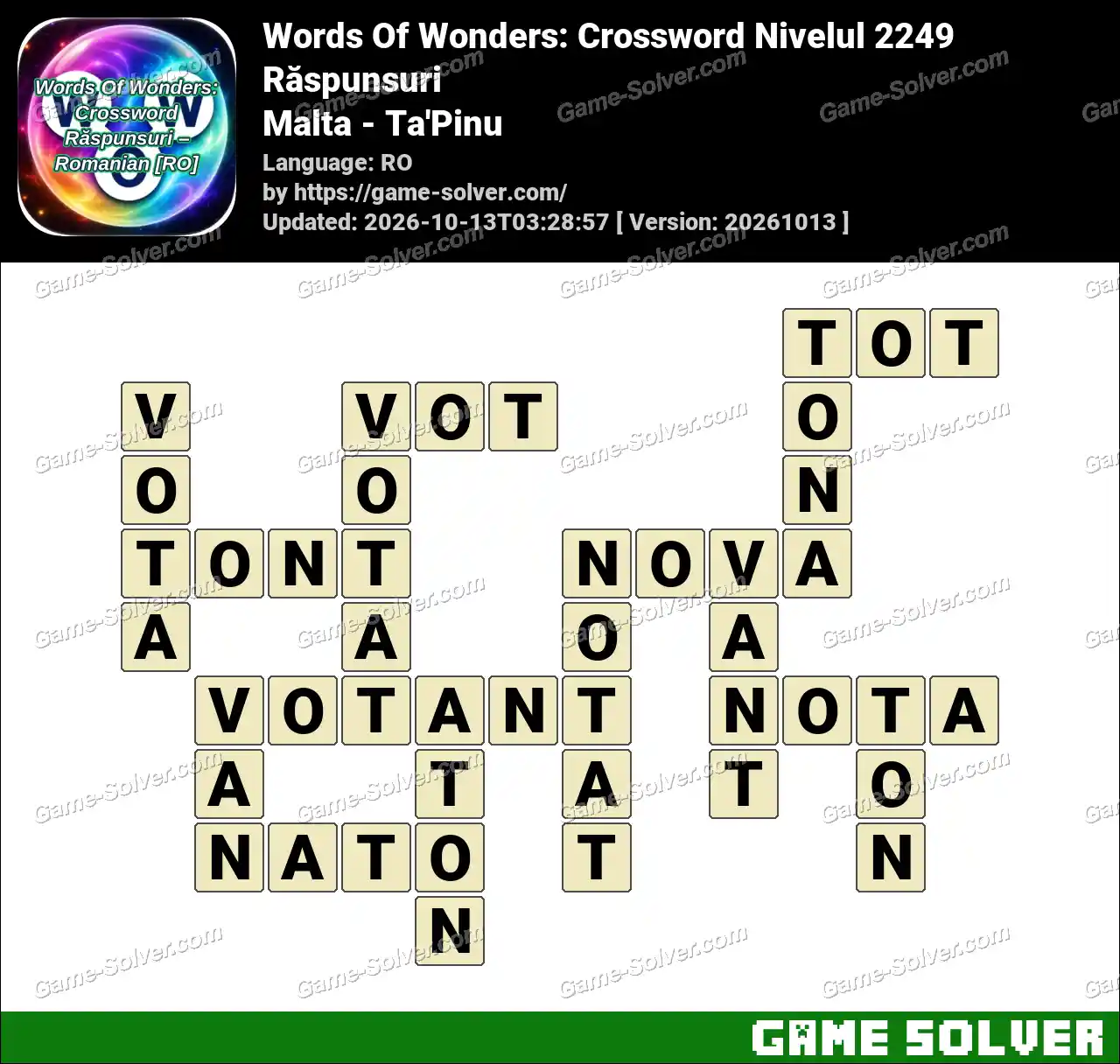 Words Of Wonders: Crossword Nivelul 2249 Răspunsuri – Malta – Ta’Pinu